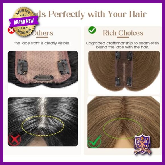 Human Hair Topper 14 Inch Clip In Lace Base 150% Density No Bangs